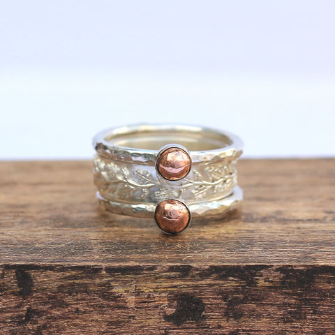 Woodland Copper Nugget Stacking Ring Set