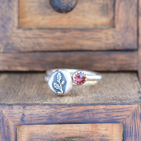 Winter Oak Copper Garnet Stacking Ring Set