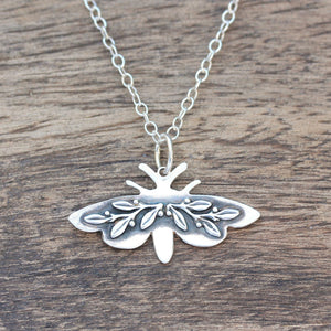 Midnight Silver Moth Necklace